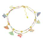 “Flutter Club” handmade Art in Stone necklace — enamel butterfly charms, rainbow beads & semi-precious stones. Fun, bright Australian jewellery.