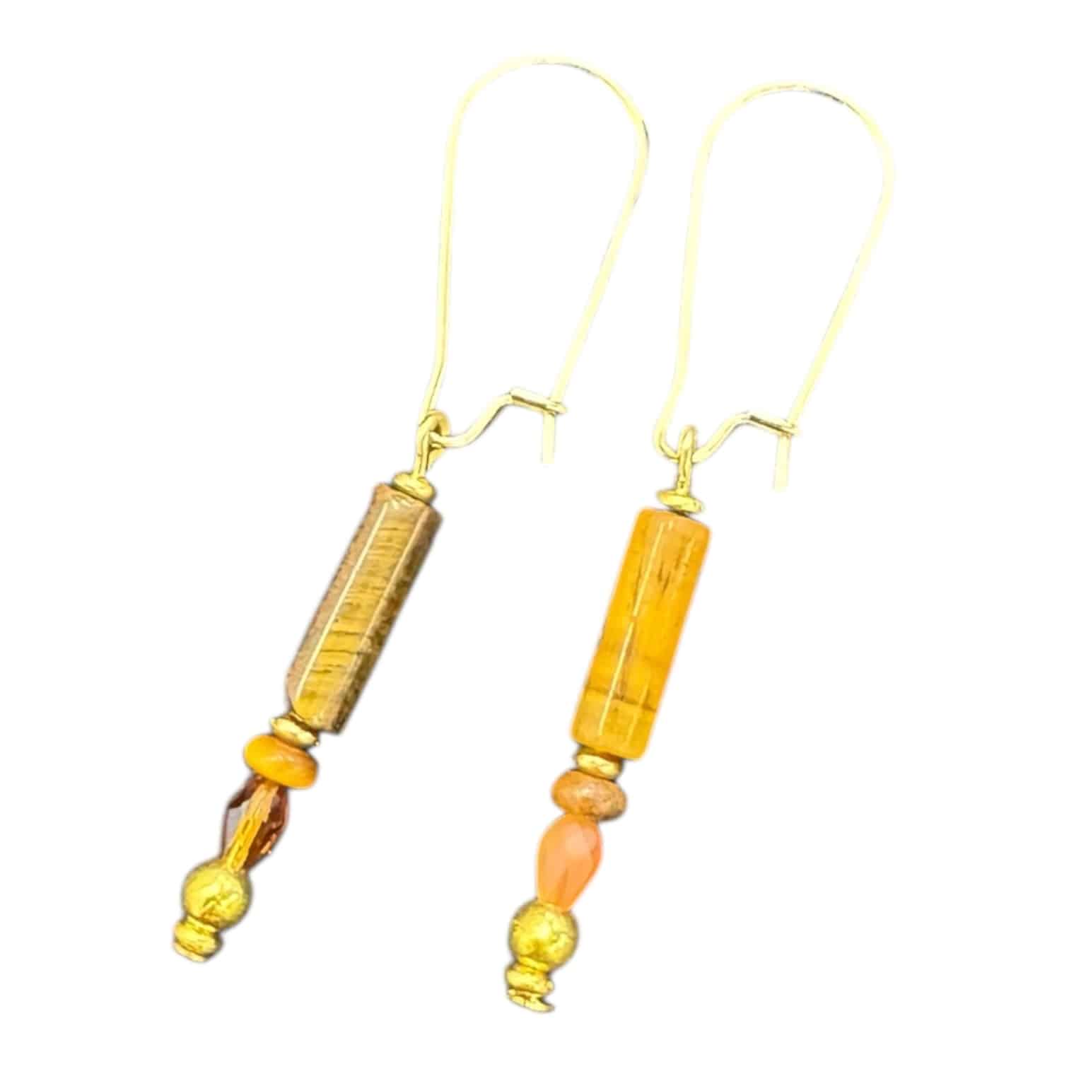 Golden Ember Dangles by Art in Stone — handmade gold and amber gemstone earrings with organic shapes for timeless, radiant style.