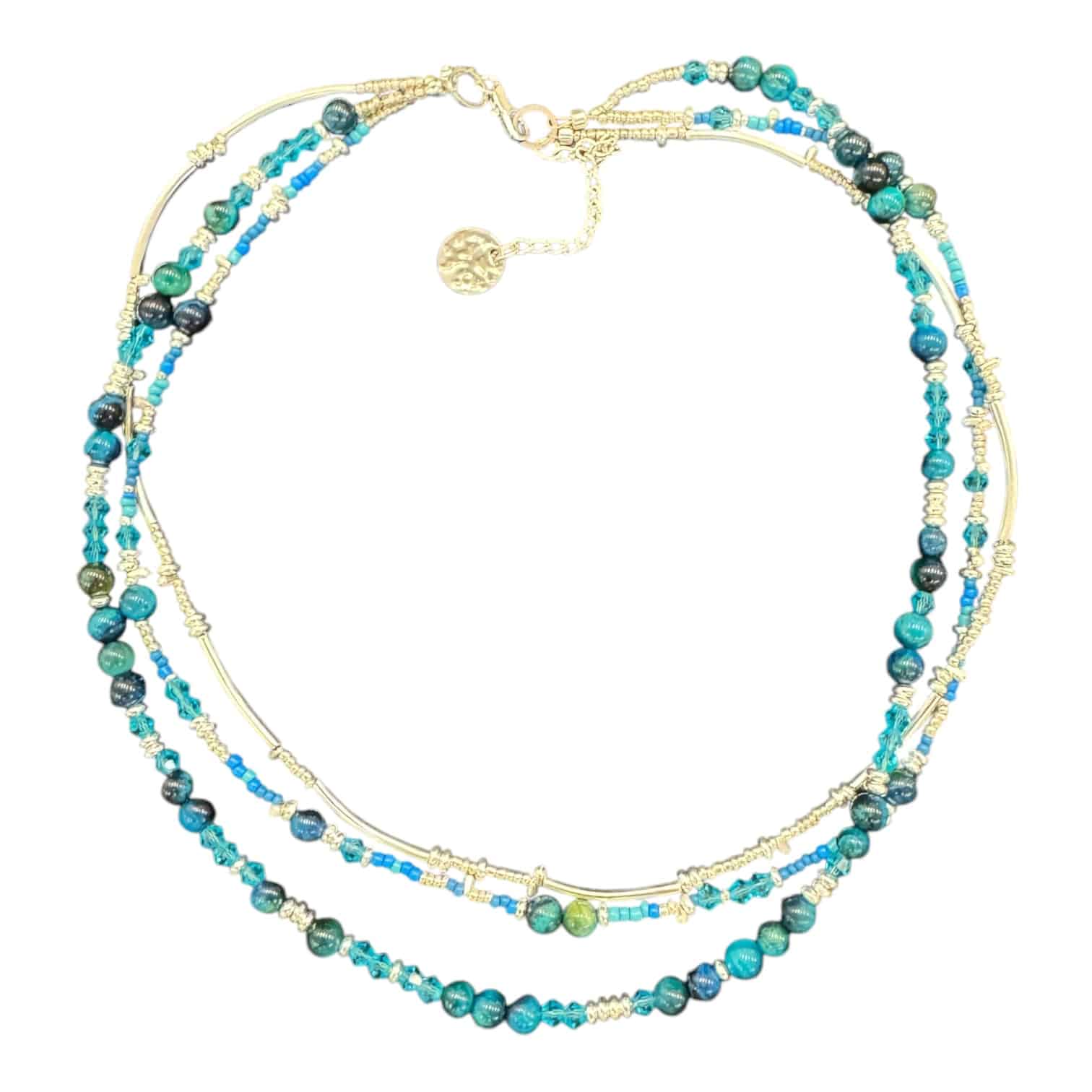 Ocean Currents Necklace by Art in Stone — a flowing, handcrafted design featuring crystals and semi-precious stones. One of a kind!