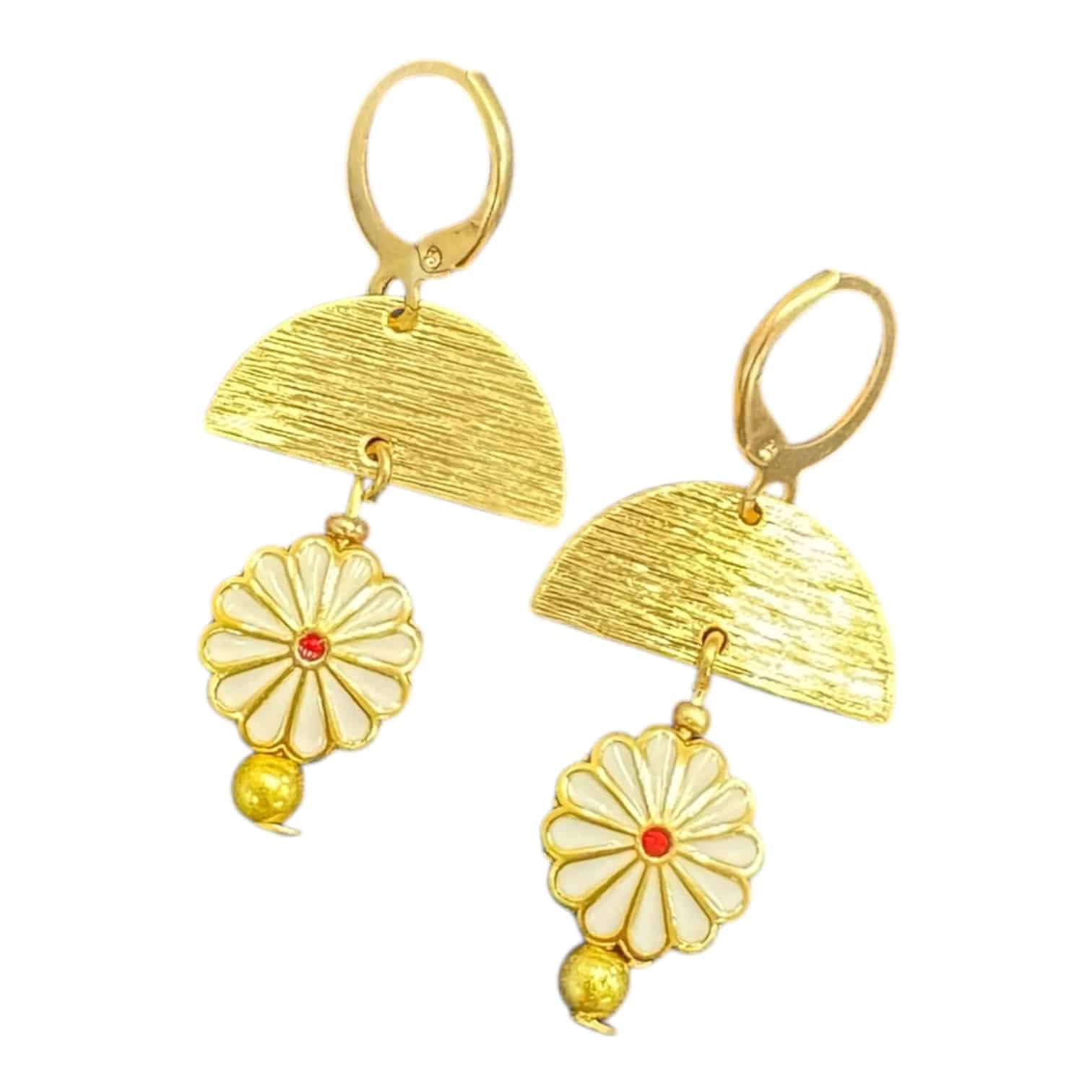 Glow with the Golden Hour Daisy Drops — soft cream enamel daisies on gold, designed for everyday radiance.