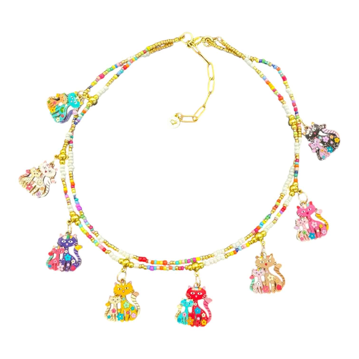 “Cat Nap” handmade Art in Stone necklace — enamel cat charms, semi-precious stones & fun, fashion-forward Australian jewellery.