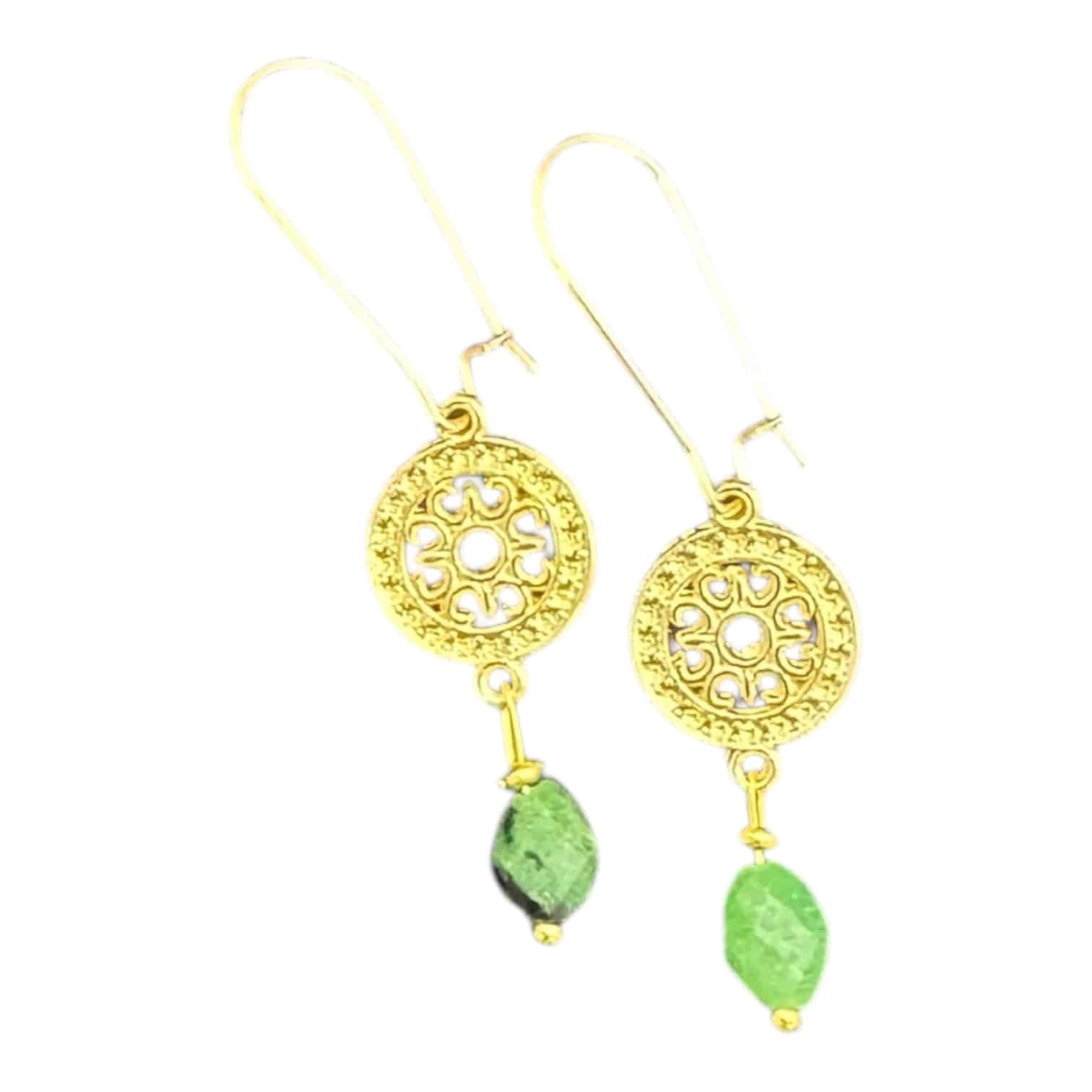 Fresh, fun and full of colour — Green With Envy Earrings add instant joy with golden filigree and shimmering green gemstones.