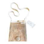 Peachy Keen crossbody bag by Ashculme Textiles, handwoven from alpaca and merino in soft peach tones. Stylish, sustainable, and handmade with love.