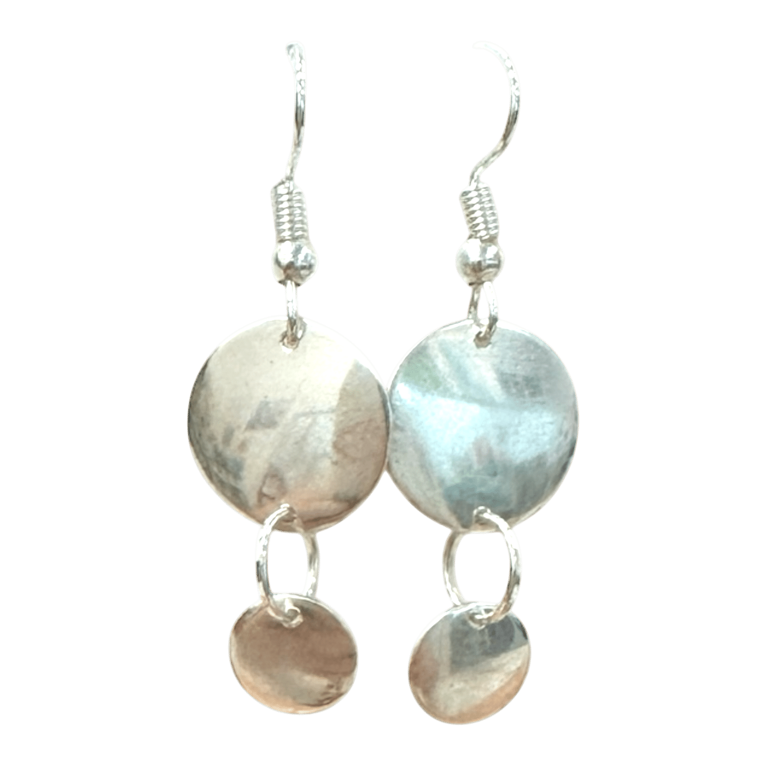 Silver Echo Earrings – minimalist disc drop earrings by Kevin Sterling in polished sterling silver with gentle, swinging movement.