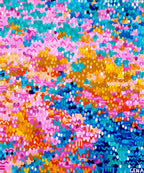 Discover Penelope's World by Gena Smith, a vibrant abstract artwork bursting with energy and colour. Float framed in white, perfect for modern interiors.