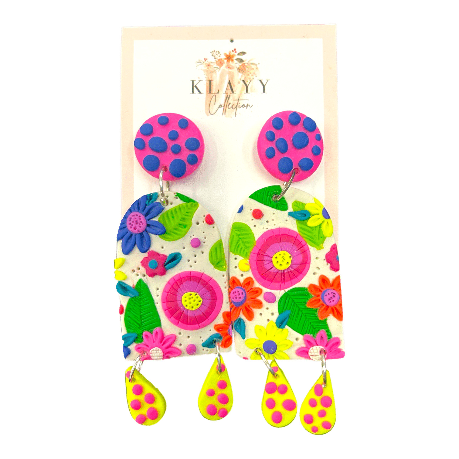 Festival Flora earrings mix neon, florals, and fun in a bold drop earring design. Handmade colour explosion for playful souls.