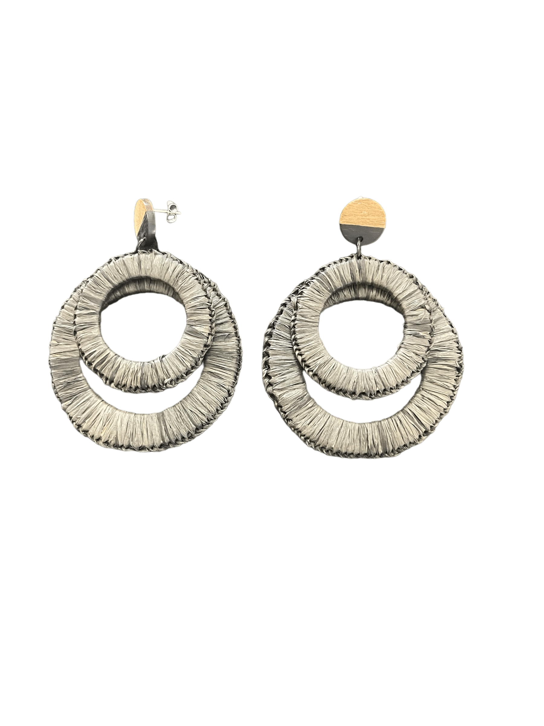 Light grey double hoop hand woven earrings by Debbie Wood