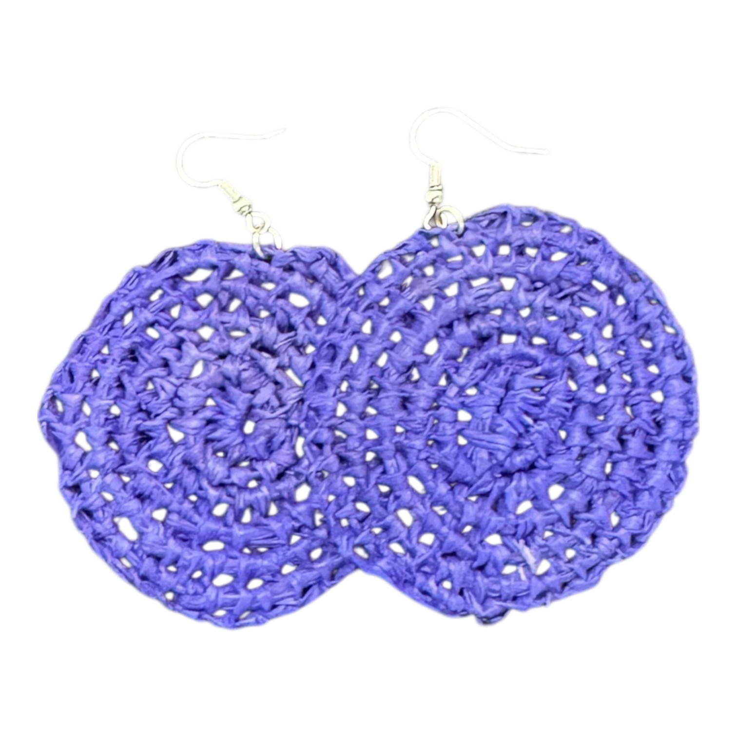 Purple raffia earrings by Gomeroi artist Debbie Wood. Lightweight handwoven Indigenous jewellery. Shop Australian handmade earrings.