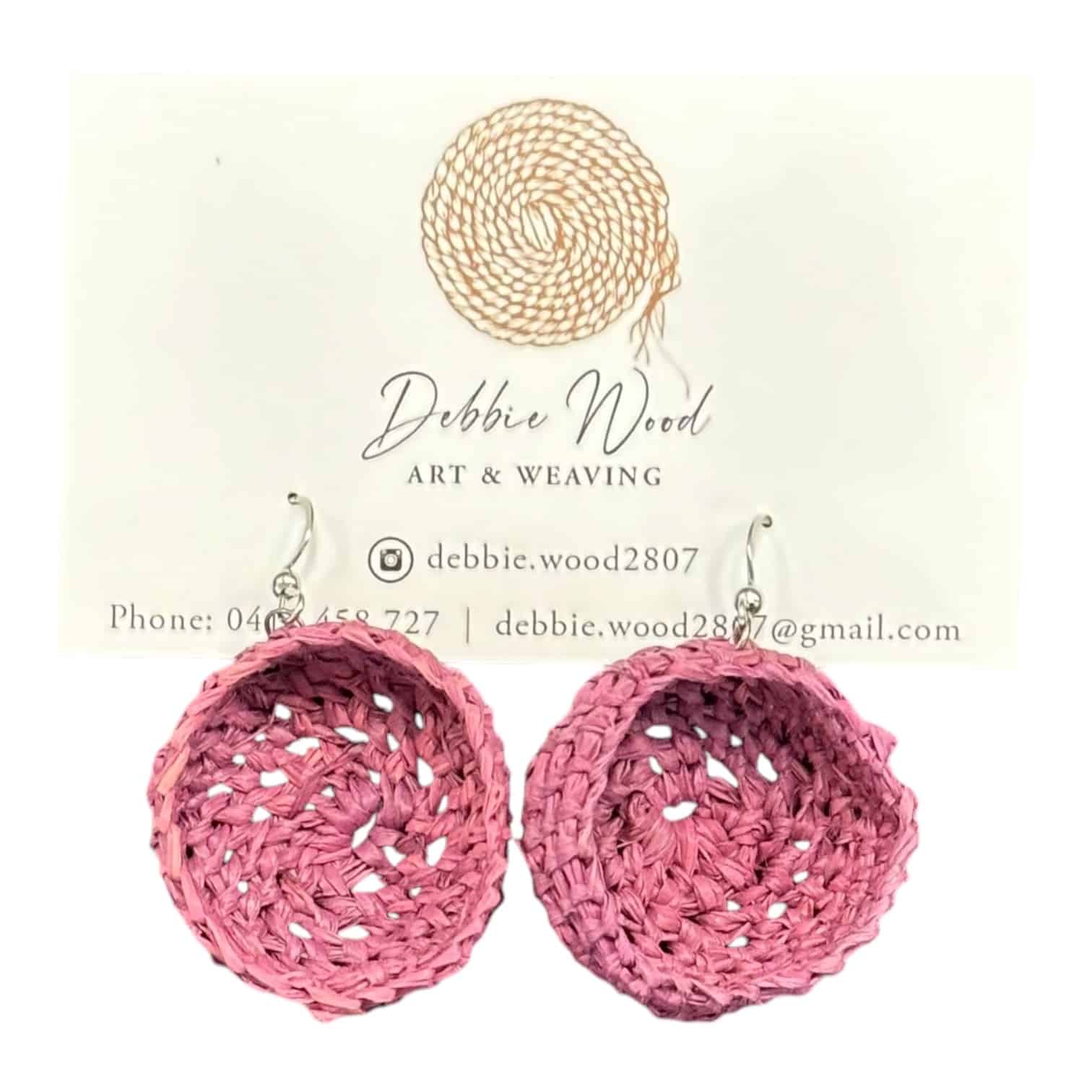 Rose Petal Dreams handwoven earrings by Gomeroi artist Debbie Wood. Soft pink raffia crafted for a feminine, elegant touch.