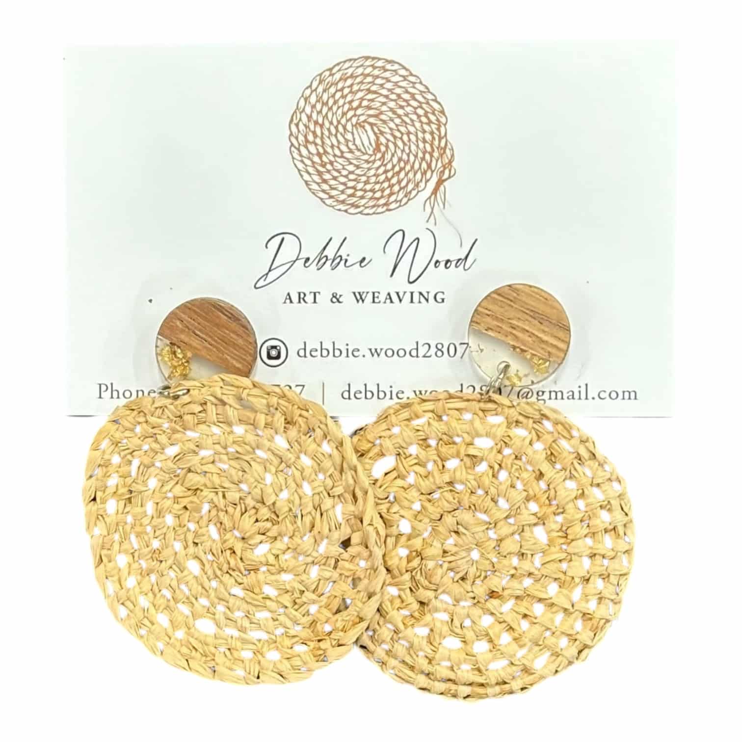 Golden Sands handwoven earrings by Gomeroi artist Debbie Wood. Sun-kissed raffia earrings that evoke a beachy, natural warmth.