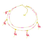 “Flamingle” handmade Art in Stone necklace — pink flamingo enamel charms, semi-precious stones & tropical Australian style.