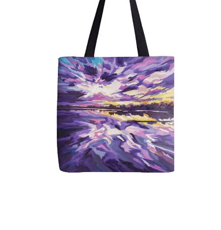 Lake Albert Sunset Tote Bag by Maggie Deall features a stunning twilight landscape. Durable, artistic, and perfect for daily use.