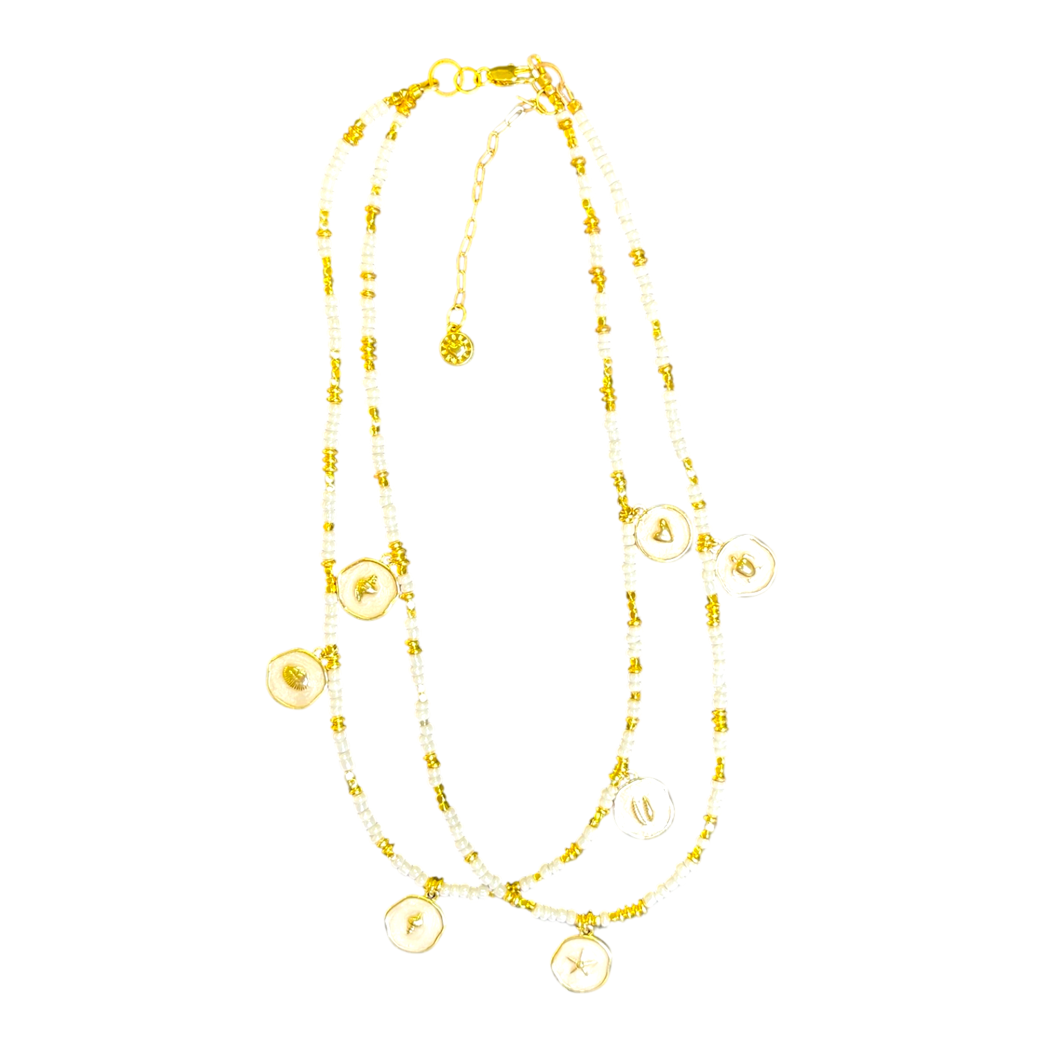 “Sea You Later” handmade Art in Stone necklace — sea-themed gold enamel charms, semi-precious stones & coastal Australian style.