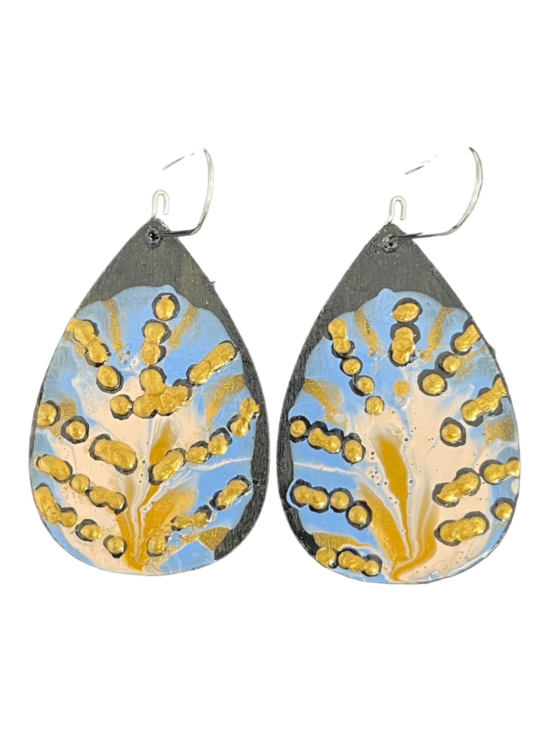 Super cute, hand painted earrings by Australian artist Dinah Lindon featuring her recognisable, Australian bush inspired palette. Light on the ears, hand painted wood with stainless hooks.