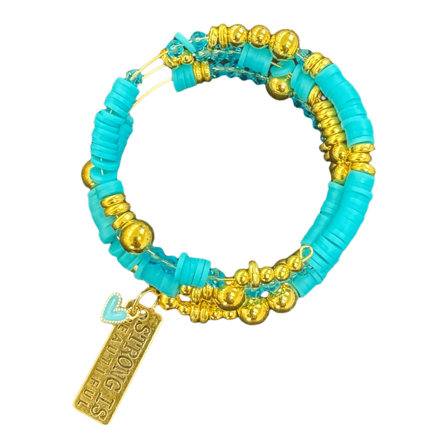 'Strong is beautiful' aqua and gold bangle