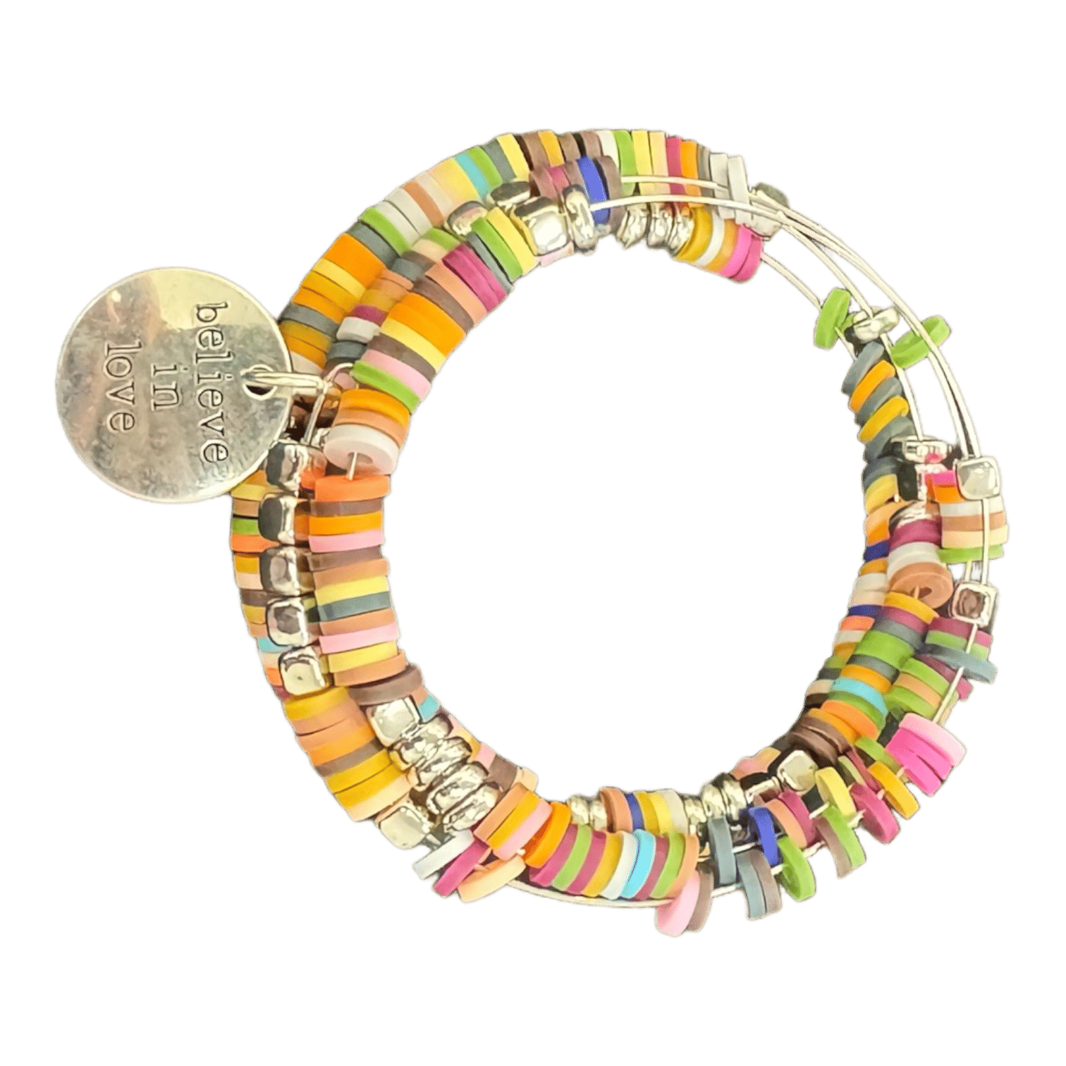 Lake Como Collection - 'Believe in love' Natural multi colour heishi bead bangle