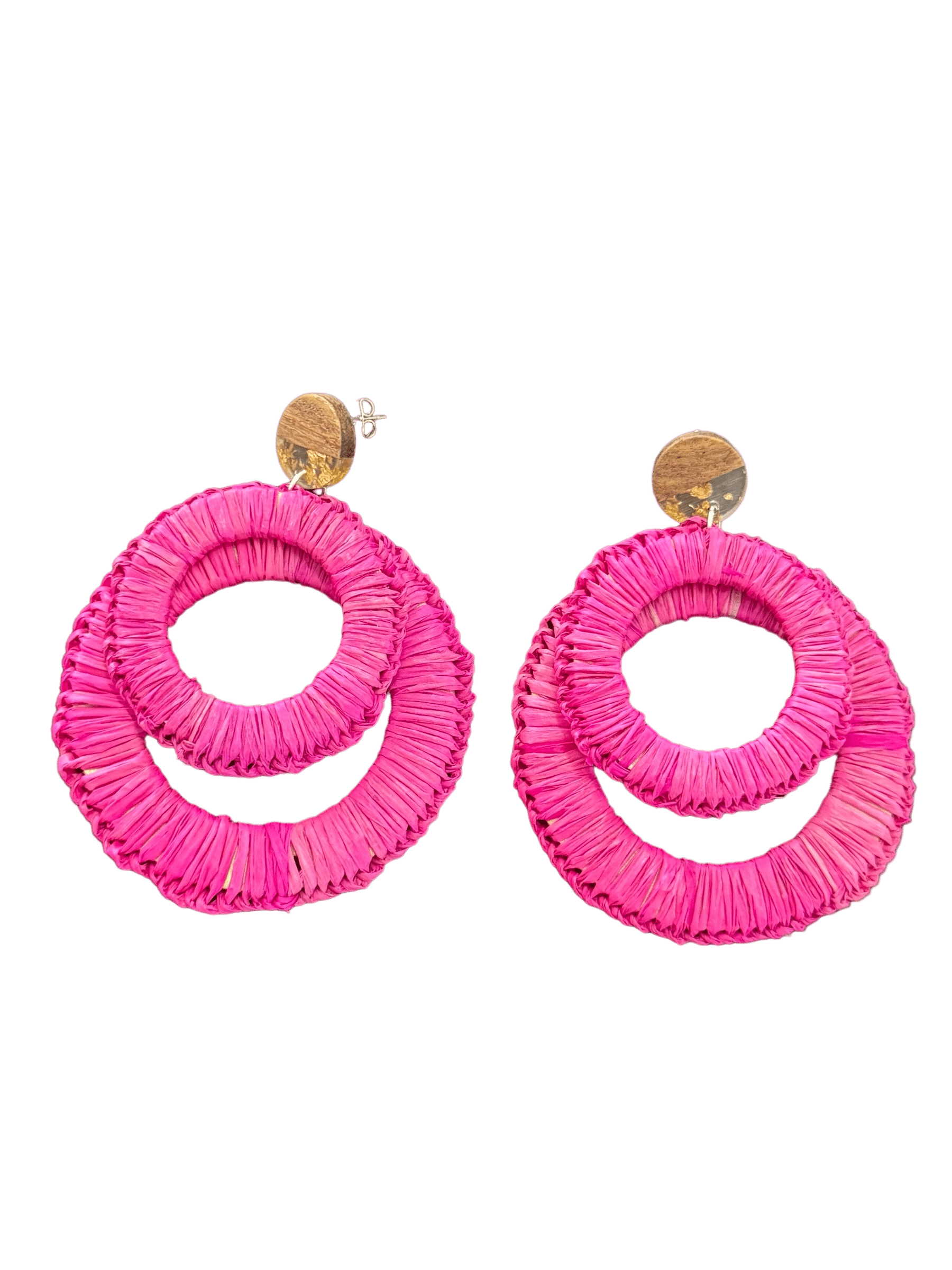 Bright pink double hoop hand woven earrings by Debbie Wood