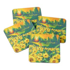 Radiant Sunflowers Coasters by Maggie Deall. Vibrant sunset and floral art, cork-backed and durable. A cheerful addition to your home!
