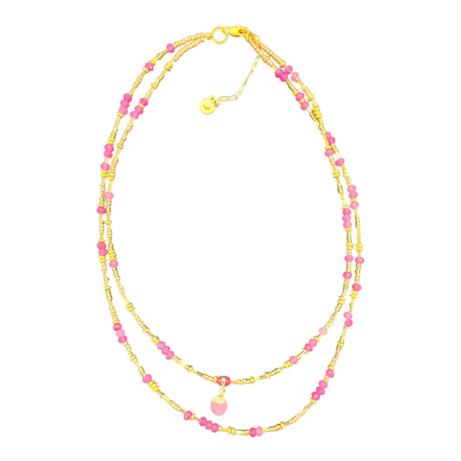 Pink Lemonade Necklace by Art in Stone — playful and bright, handmade with crystals and semi-precious stones. Unique and one of a kind!