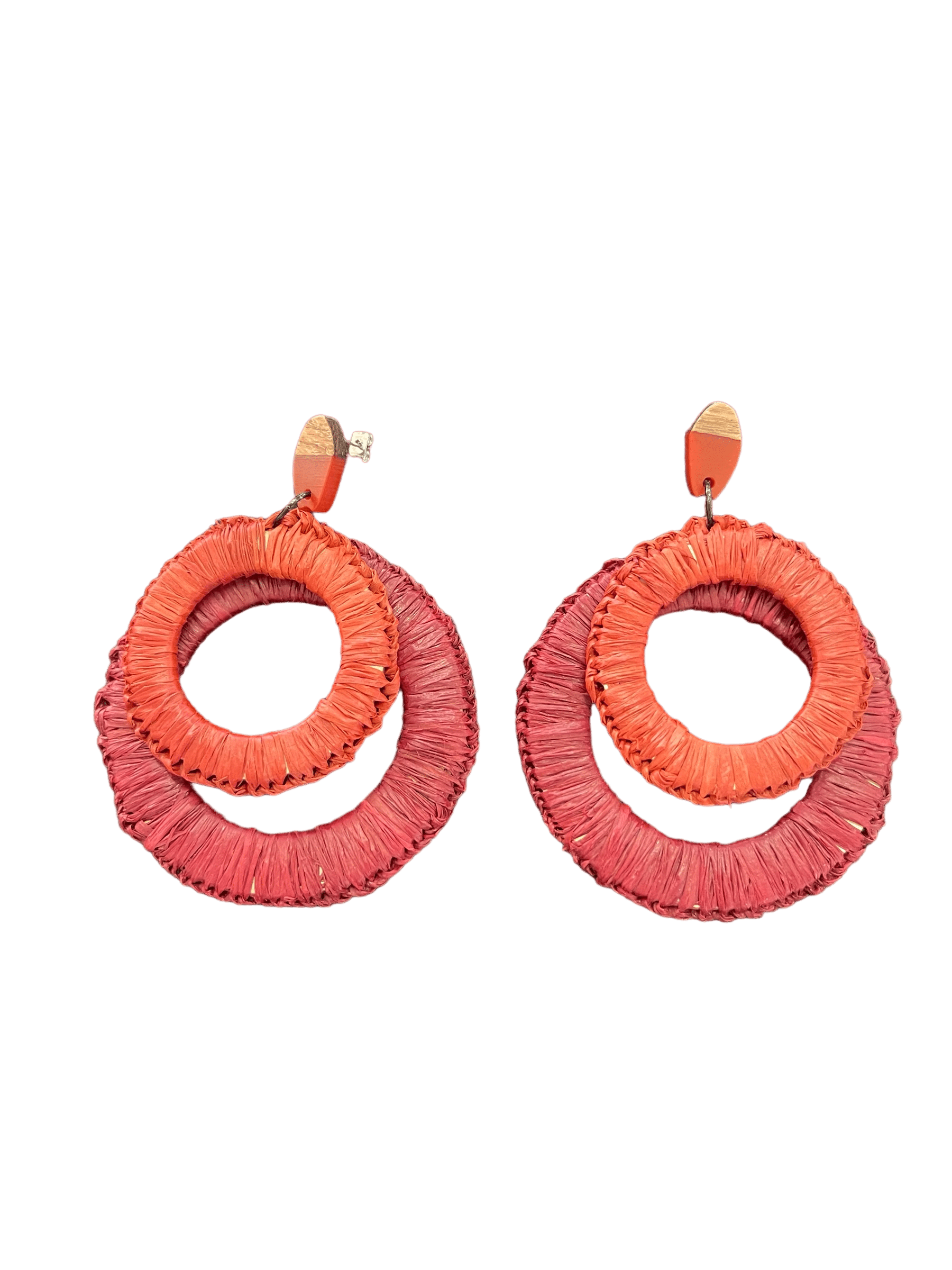 Red & Orange double hoop hand woven earrings by Debbie Wood