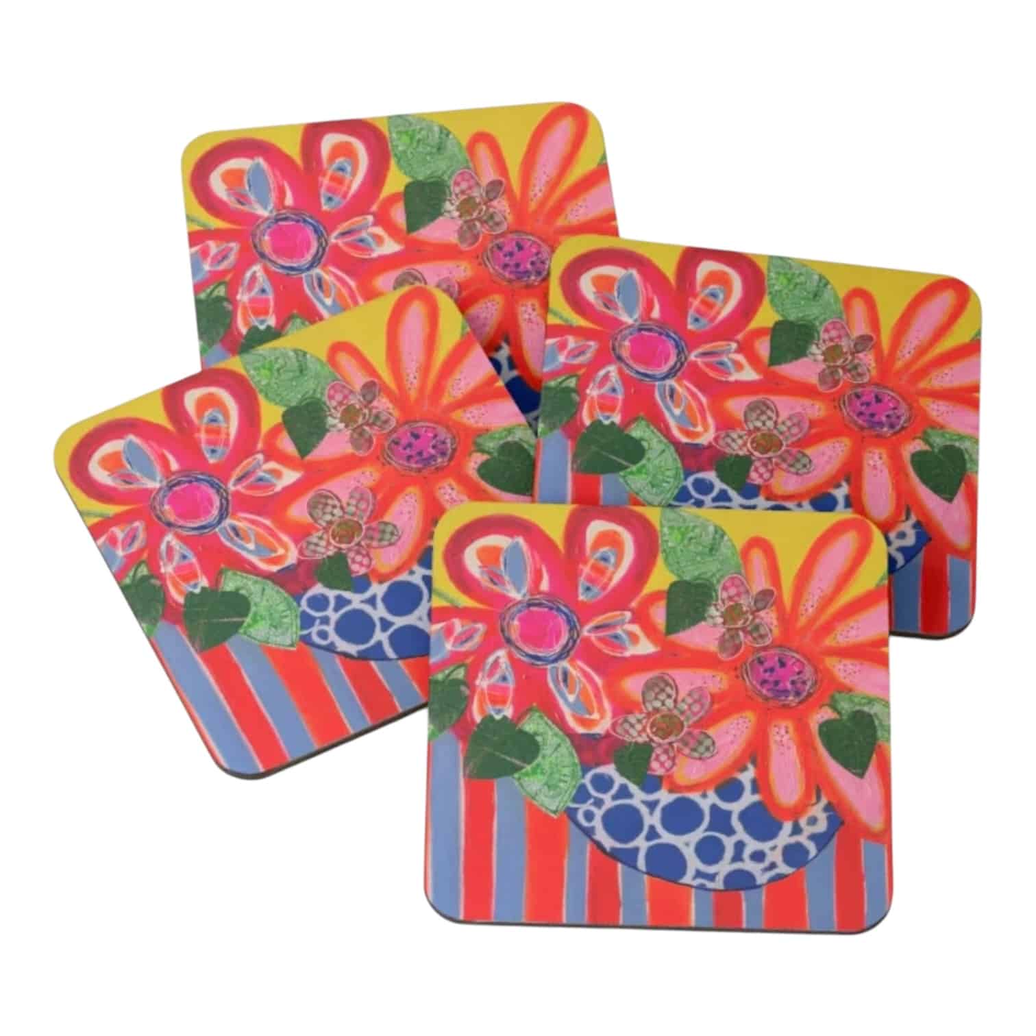 Protect surfaces in style with Lindy Farley’s colourful coaster set. Featuring vibrant floral designs, perfect for art lovers and entertainers alike.