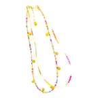 “Goldie Locks” handmade Art in Stone necklace — gold coin discs, rainbow beads & semi-precious stones. Colourful, fun Australian jewellery.