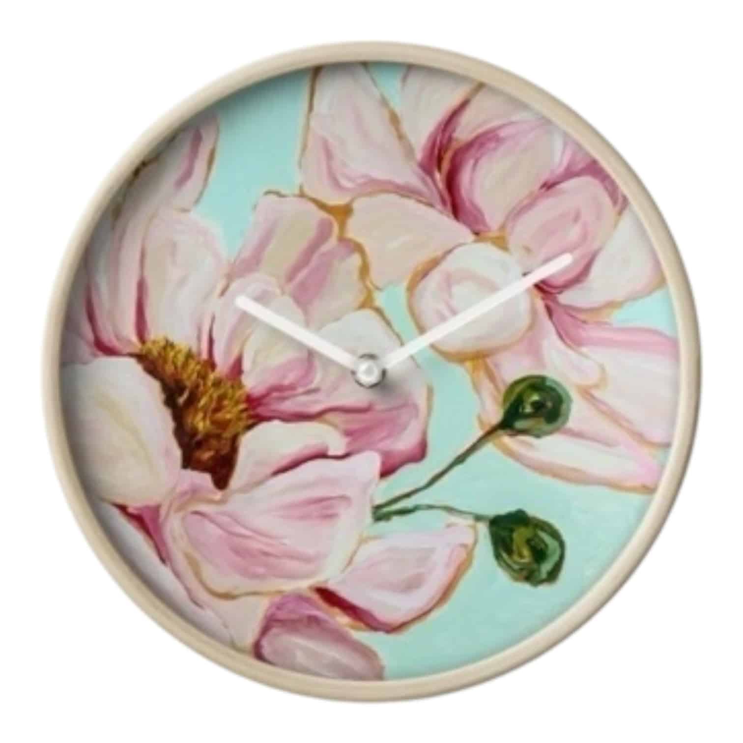 Add timeless elegance to your walls with the Delicate Peonies Clock by Maggie Deall. Romantic and refined with precision timekeeping.
