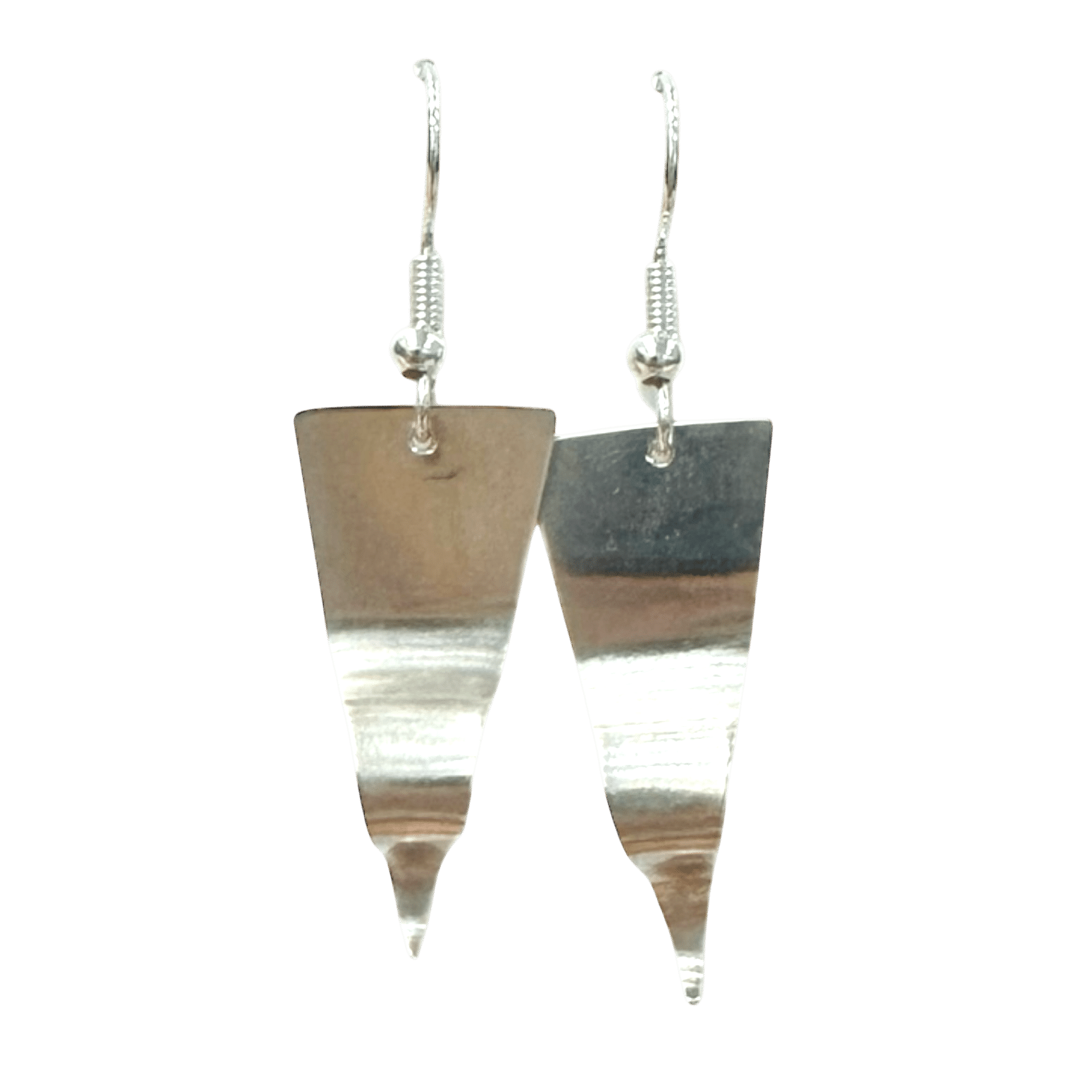 Petal Point Earrings by Kevin Sterling – hand-forged silver earrings with clean, sculptural lines and a reflective, polished finish.