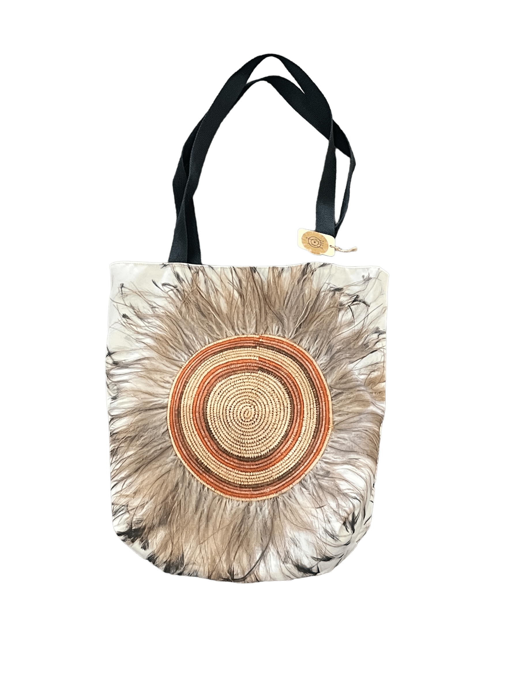 Debbie Wood Tote Bag - Cream and Orange Weave - Medium