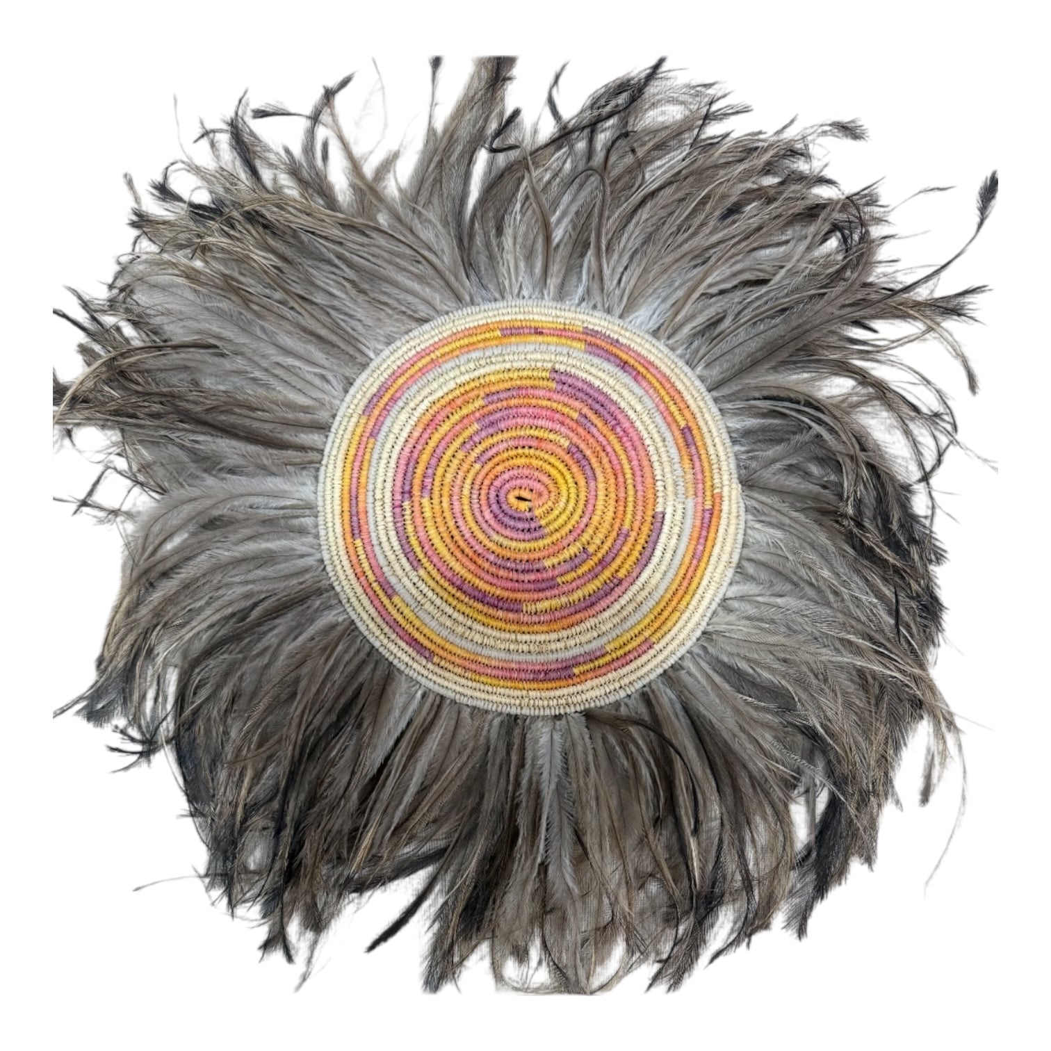 Discover The Emu Collection by Gomeroi artist Debbie Wood — handwoven raffia and emu feather artworks celebrating Country, culture, and connection.