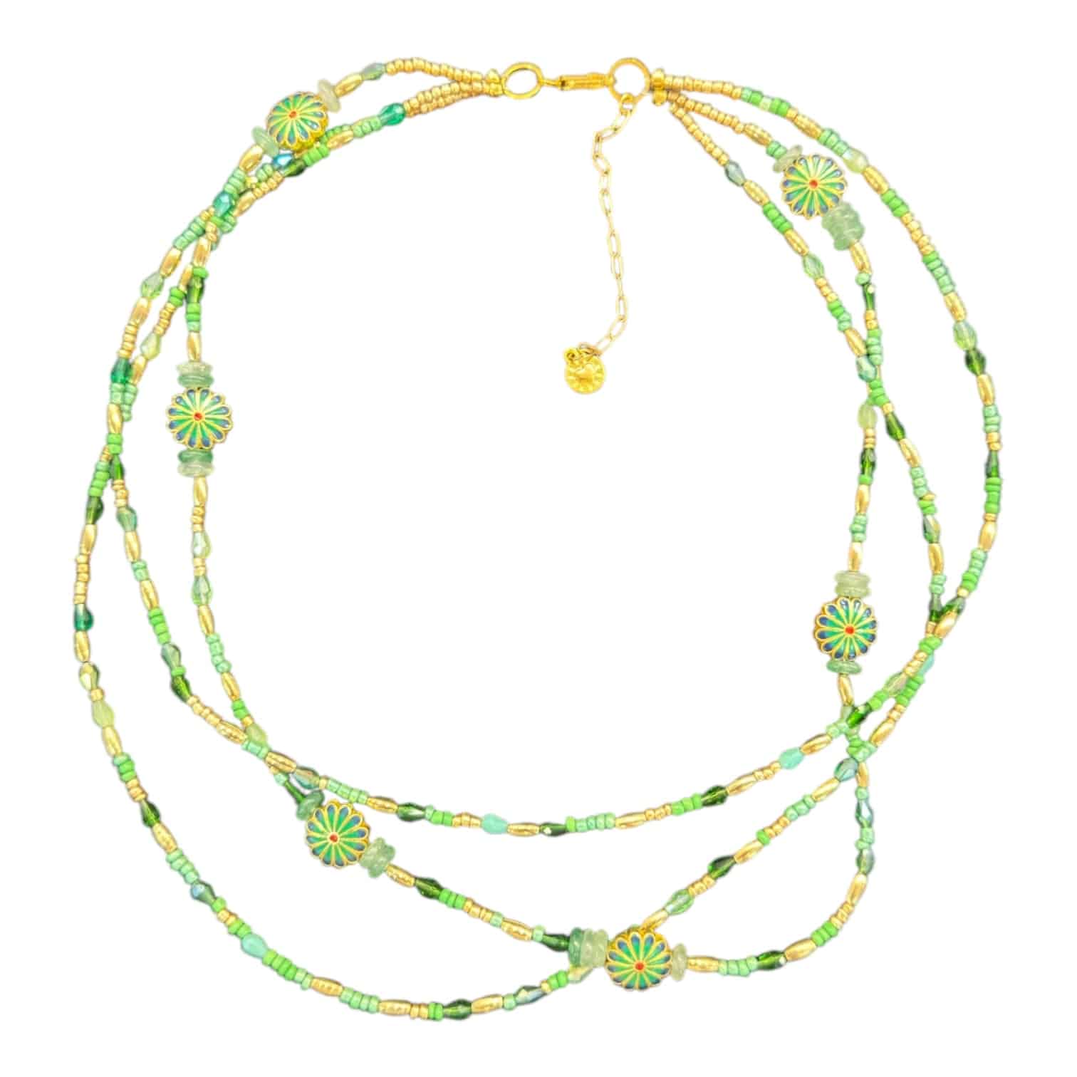 Meadow Bloom Necklace by Art in Stone — handmade with semi-precious stones, crystals, and floral charms. One of a kind!