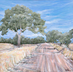 Discover Home by Rebecca Hutchinson—soft pink skies, rural life, and serene Australian landscapes debuting at the Sydney Affordable Art Fair.