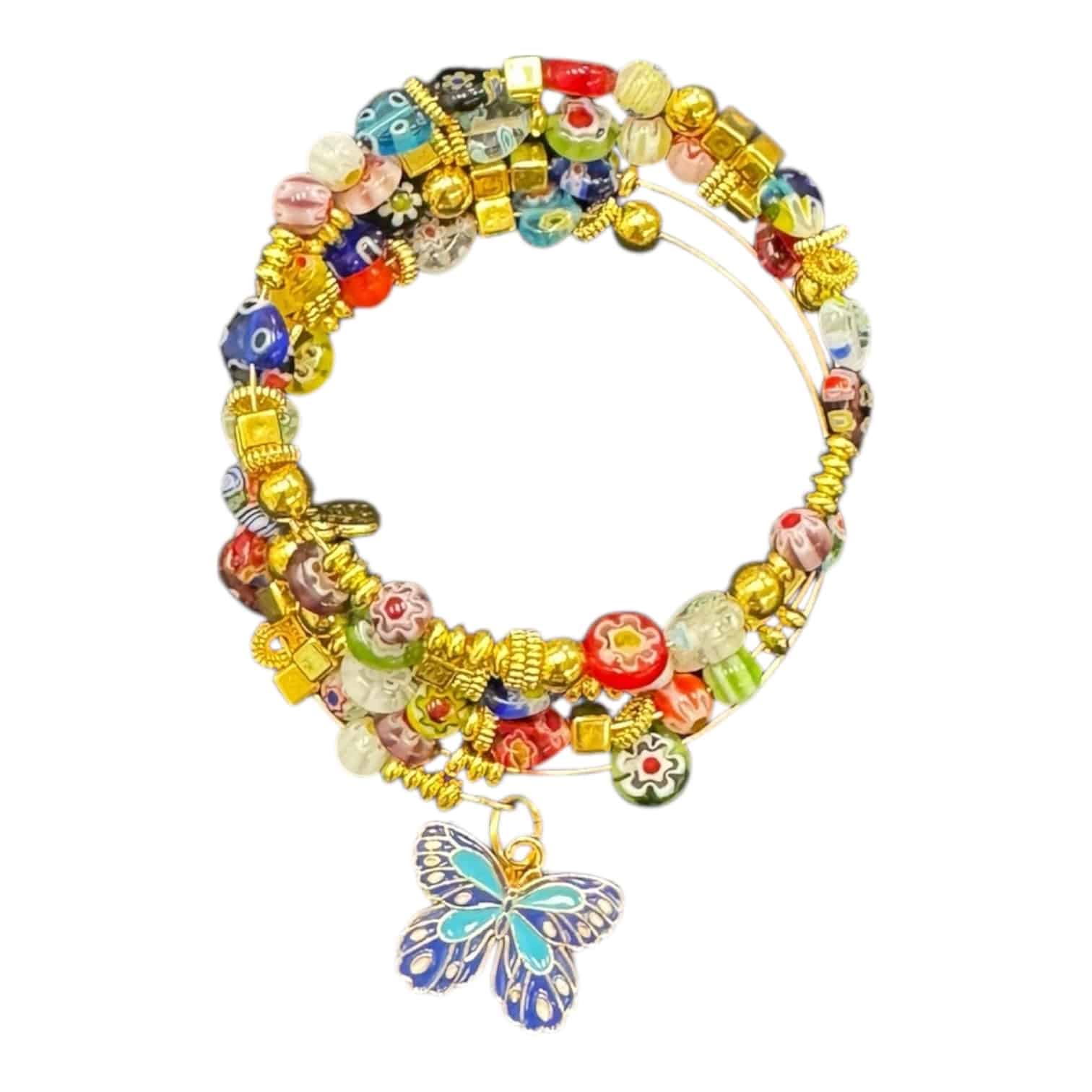 Bright, joyful, and full of life — the Butterfly Garden Bracelet bursts with colour, gold accents, and a symbolic butterfly charm.