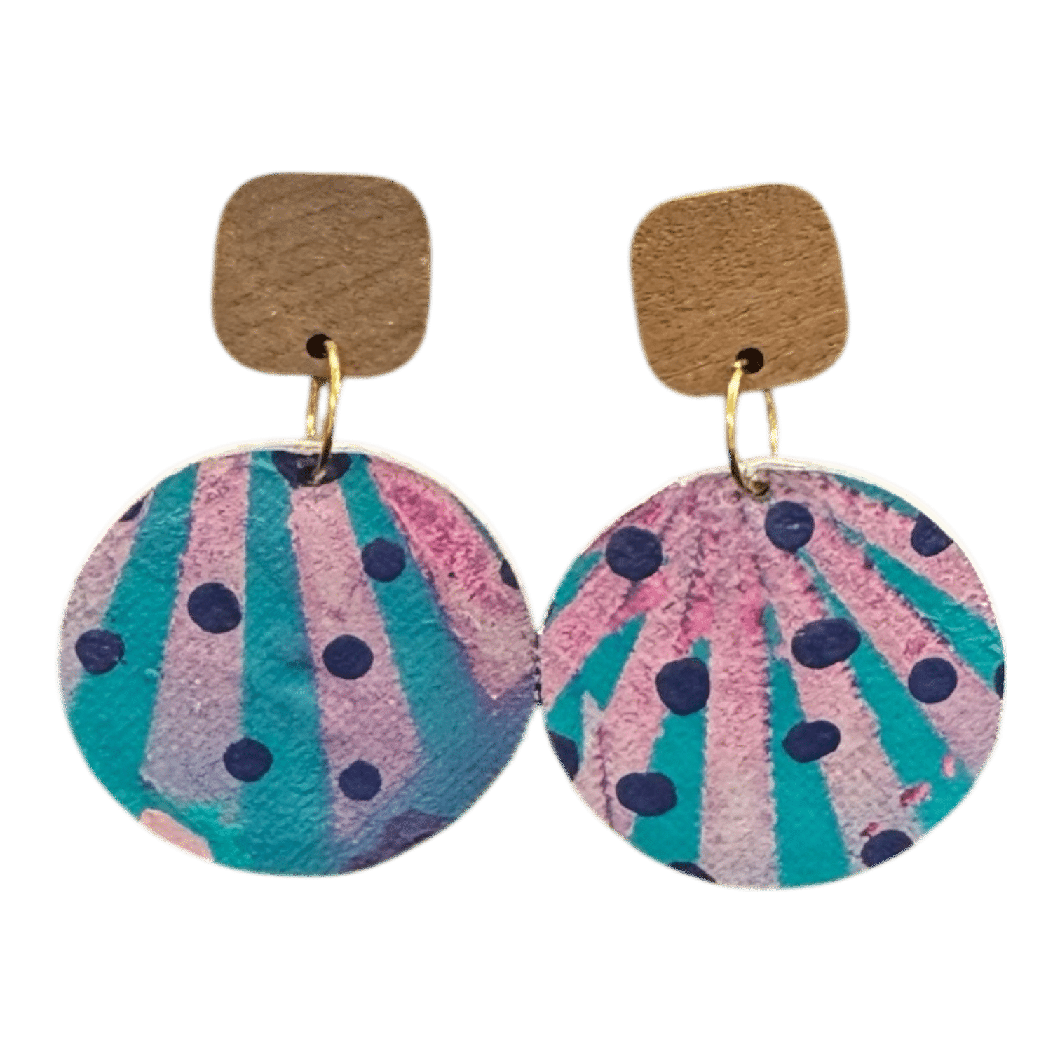 Starlight Stripes hand-painted earrings by Lindy Farley — turquoise, lilac & navy eco-friendly statement jewellery made from recycled coffee pods.