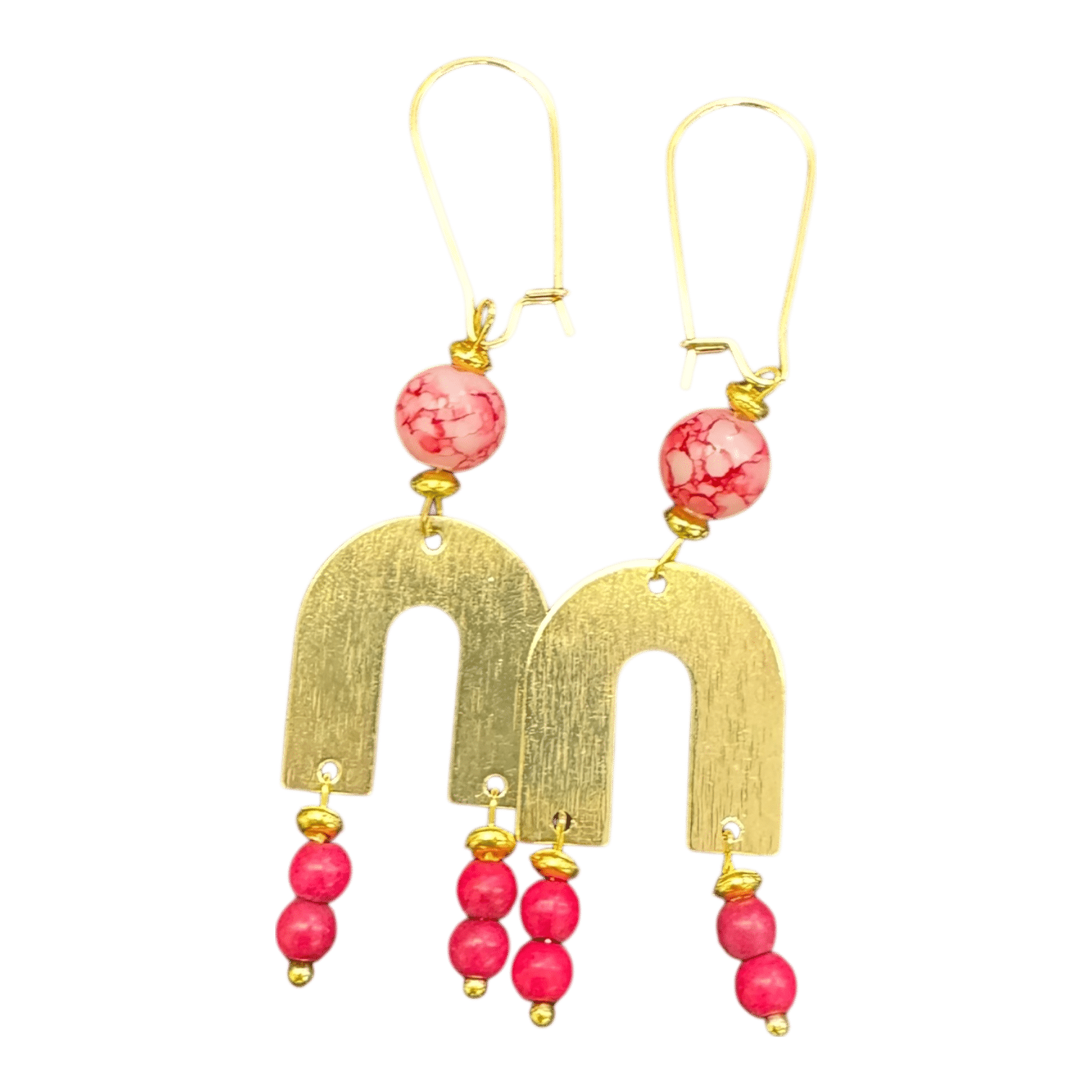 Crimson Arches Earrings by Art in Stone — handmade gold and red semi-precious stone earrings that radiate confidence and vibrant charm.