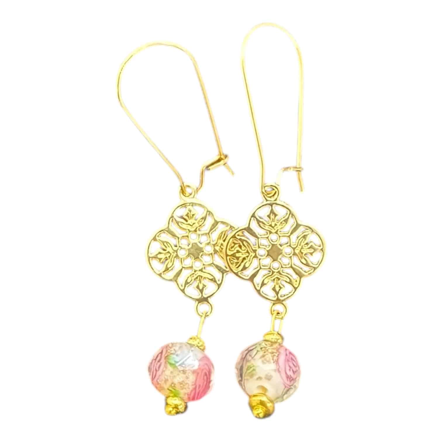 Add a little sparkle with Pink Lemonade Earrings — golden florals and pink glass beads for joyful everyday shine.