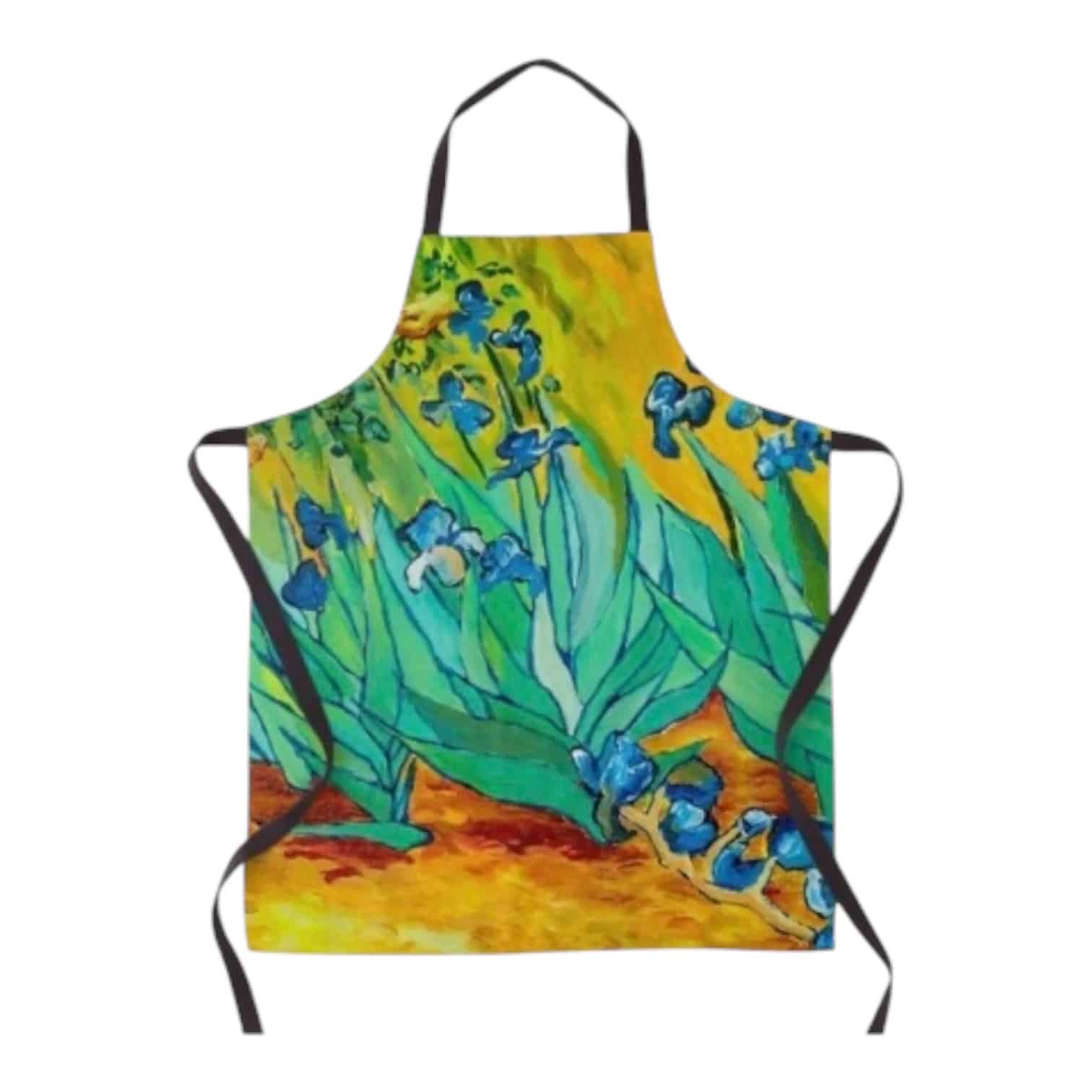 Celebrate artistry with the Inspired by Van Gogh Apron by Maggie Deall. Features vibrant irises, durable material, and a comfy adjustable fit. Easy care!