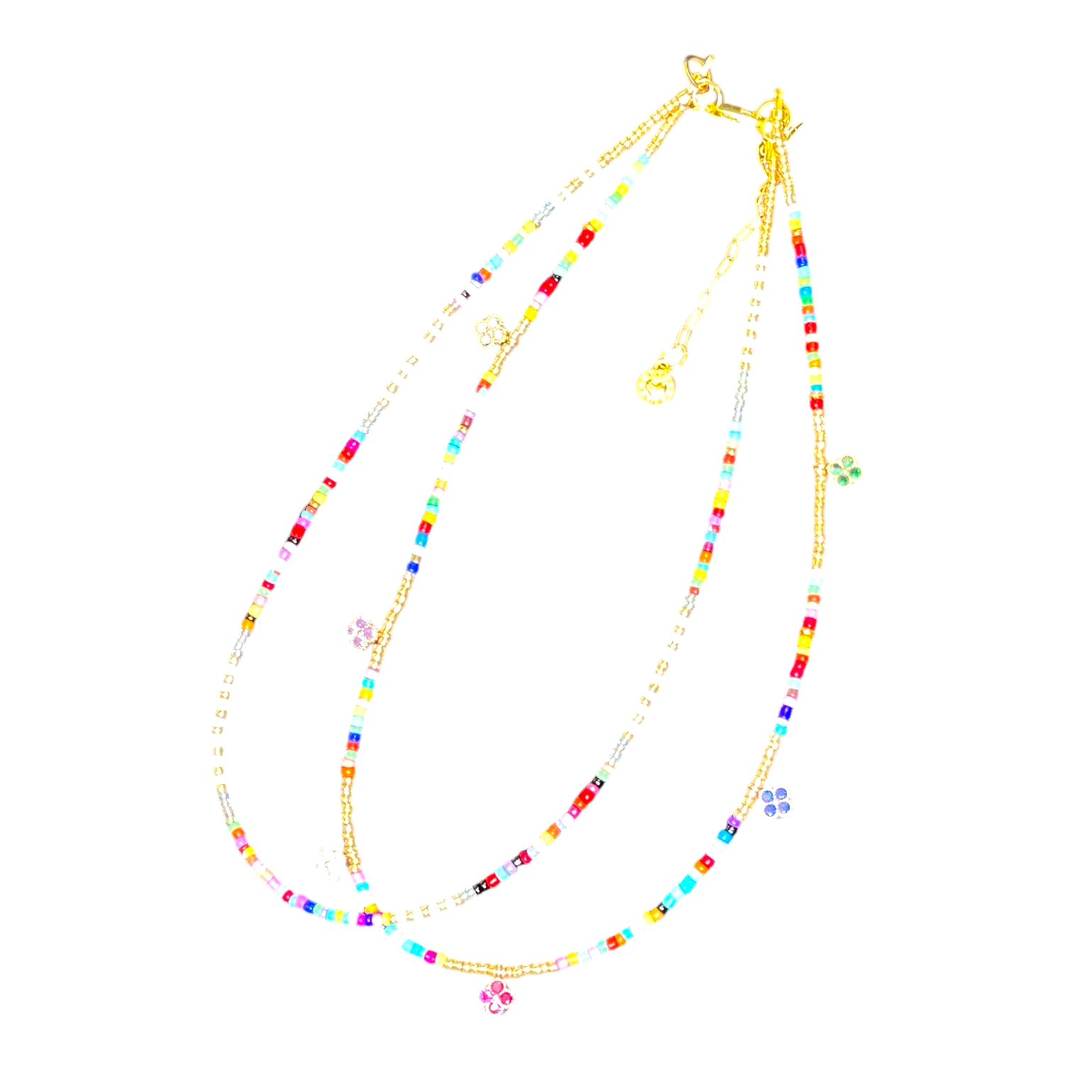 “Flower Power Hour” handmade Art in Stone necklace — enamel flower charms, rainbow beads & semi-precious stones. Fun Australian jewellery.