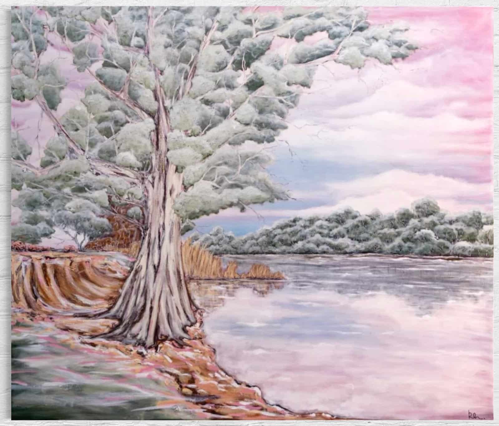Discover Home by Rebecca Hutchinson—soft pink skies, rural life, and serene Australian landscapes debuting at the Sydney Affordable Art Fair.