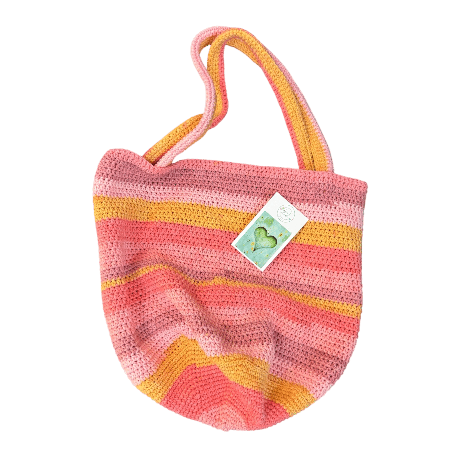 Pink Lemonade Tote by Dinah Lindon: A zesty, colourful hand-crocheted bag bursting with sunny vibes, now available at yellowhouseart!