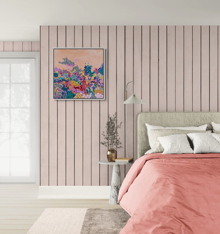 Step into Emiliaâ€™s Garden by Gena Smithâ€”a vibrant, textured oil painting bursting with colour and movement. Float framed in white and ready to hang.