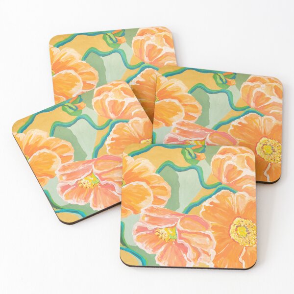 Flora – Orange Poppies- Coaster Set by Maggie Deall