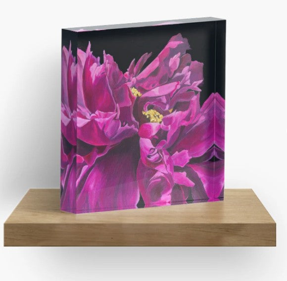 Magenta Peony - Acrylic Art Block