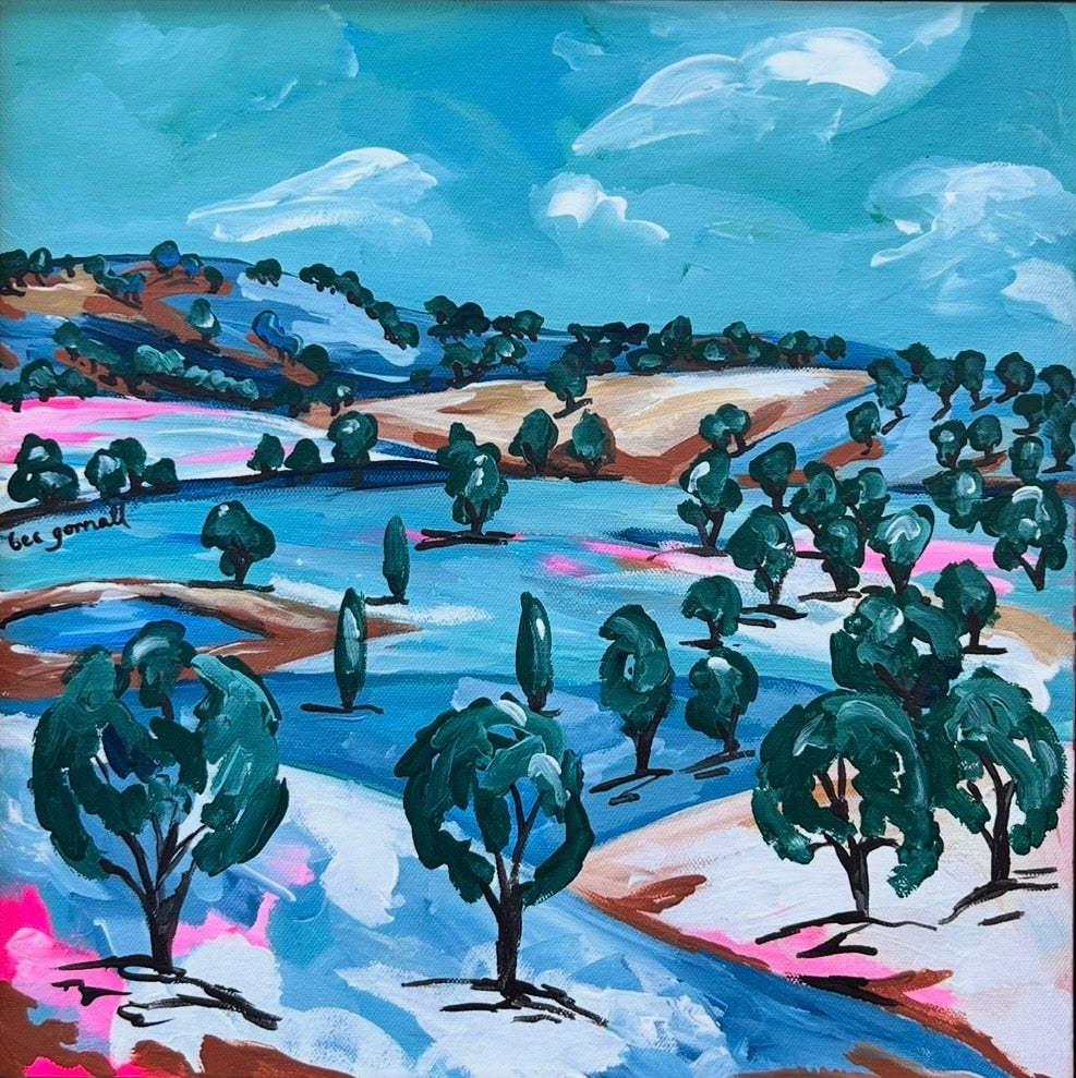 Rebecca Gornall’s vibrant new Riverina landscapes debut at the Sydney Affordable Art Fair—bold, colourful works that celebrate country life with warmth and joy.