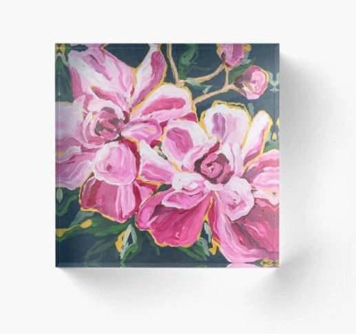 Midnight Peonies - Acrylic Art Block