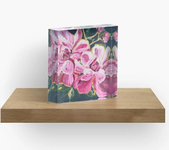 Midnight Peonies - Acrylic Art Block