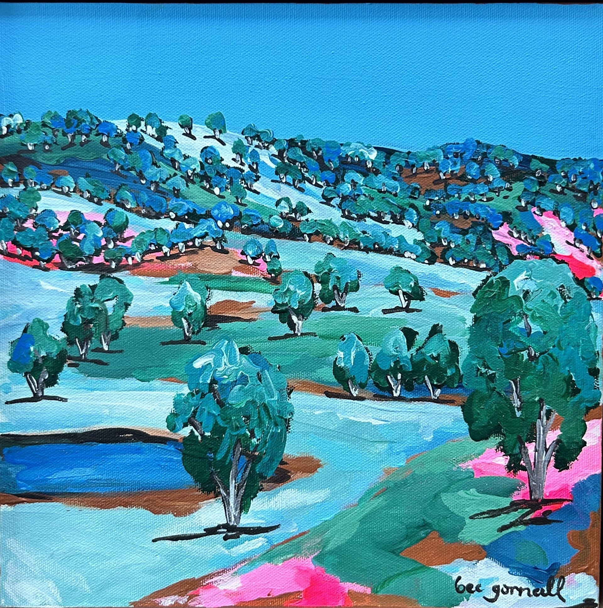 Rebecca Gornall’s vibrant new Riverina landscapes debut at the Sydney Affordable Art Fair—bold, colourful works that celebrate country life with warmth and joy.