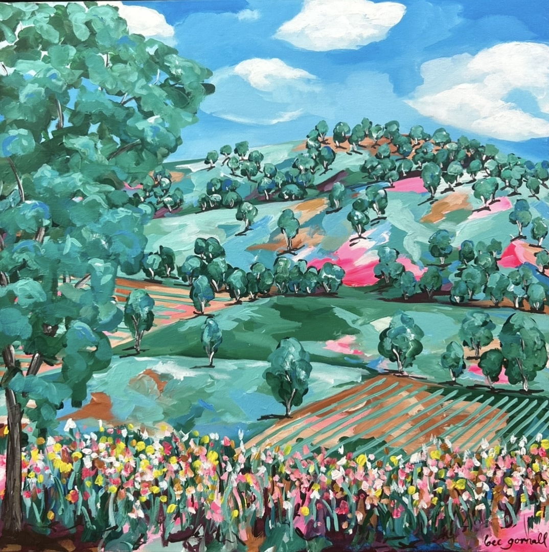 Rebecca Gornall’s vibrant new Riverina landscapes debut at the Sydney Affordable Art Fair—bold, colourful works that celebrate country life with warmth and joy.