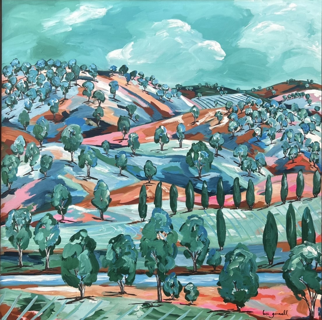 Rebecca Gornall’s vibrant new Riverina landscapes debut at the Sydney Affordable Art Fair—bold, colourful works that celebrate country life with warmth and joy.