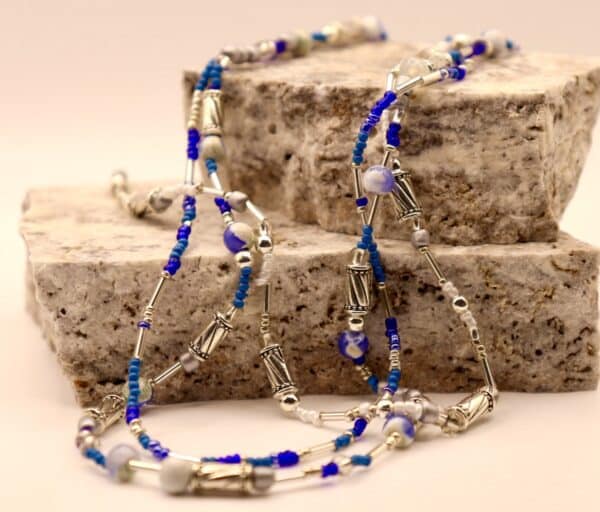 Silver and cloudy blue quartz three strand necklace